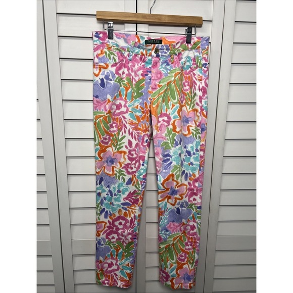 Lauren Ralph Lauren Floral Colorful Straight Leg Stretch Vacation Pants Size 6P - Picture 1 of 9